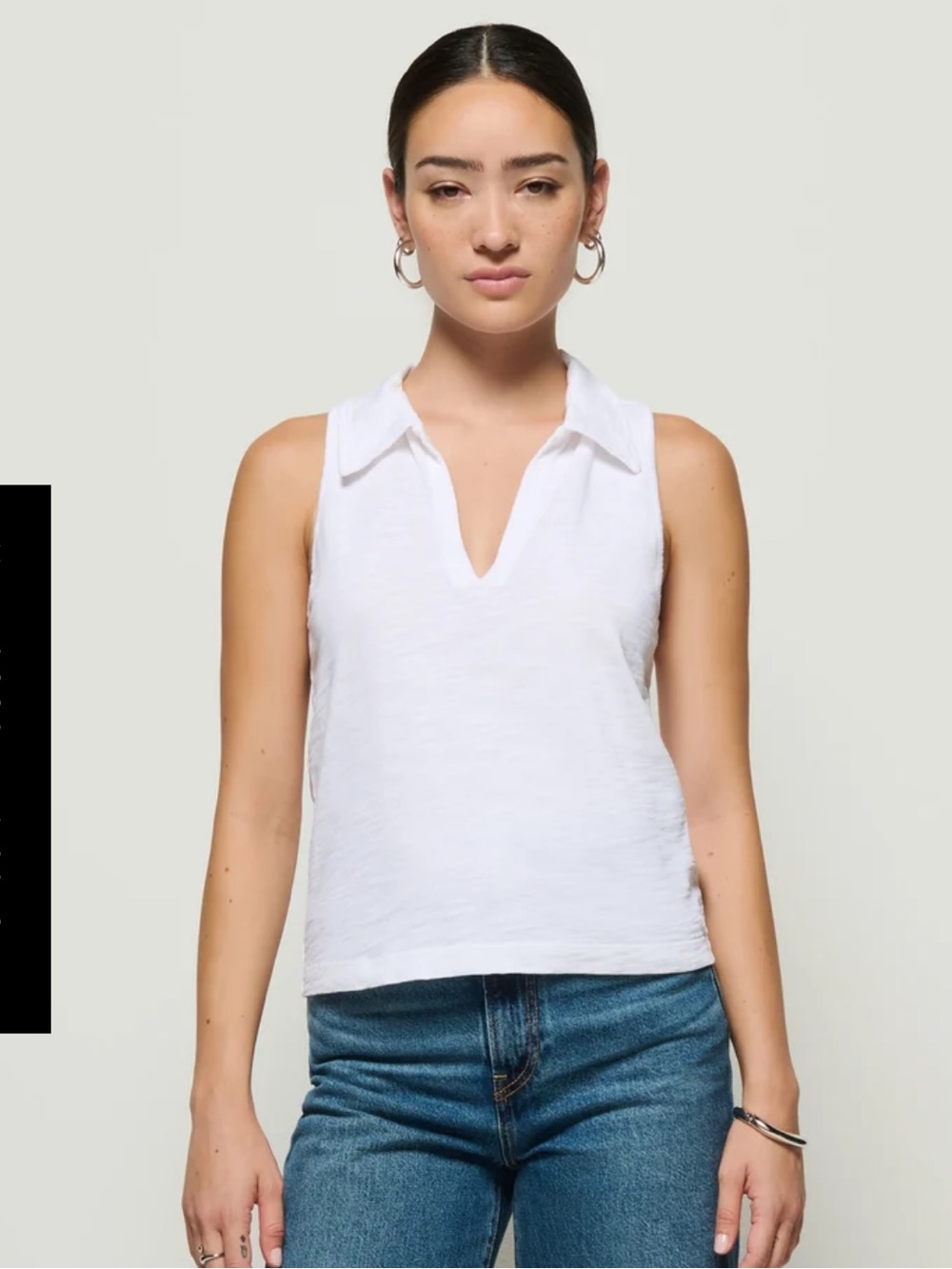 Nation LTD White Sleeveless V-Neck Collared Tank